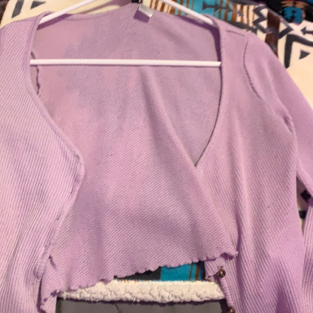 purple cardigan